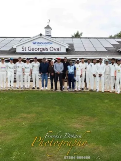 A group photograph with our opponents at the Westhoughton Cricket Club. This picture captures the spirit of sportsmanship that defines our tours.