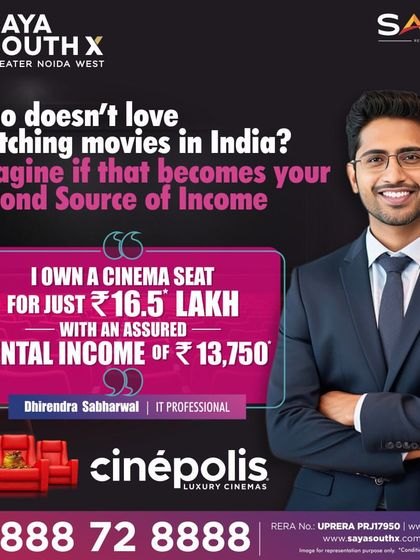 This testimonial-style ad showcases the value proposition of investing with us. An IT professional shares their experience of owning a cinema seat for 16.5 Lakh with an assured rental income of 13,750, making it a smart second source of income.