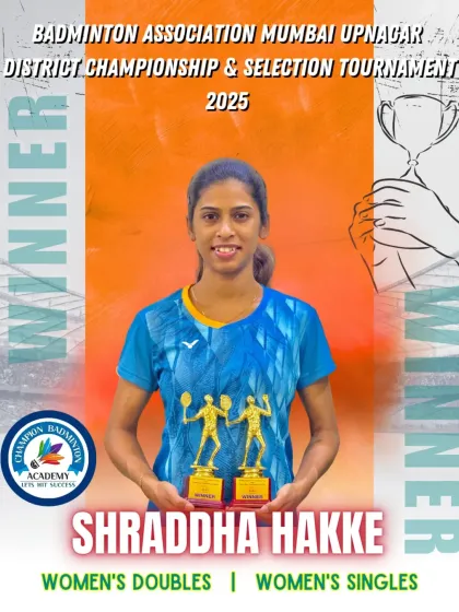 We are incredibly proud to celebrate Shraddha Hakke's double gold medal victory at the BAMU District Championship. Her success in both Women's Singles and Doubles is a testament to her hard work and the high-performance training we provide.