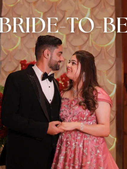 A picture-perfect moment from an engagement ceremony. The bride's soft glam makeup was designed to be timeless and photograph beautifully.