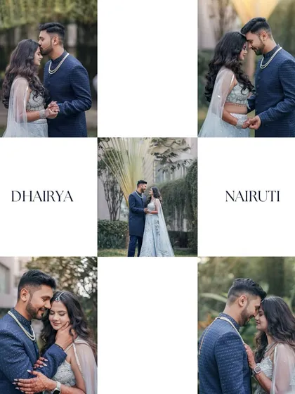 A beautiful collage from the engagement shoot. It showcases a variety of romantic and happy portraits, telling the story of their love from different angles.