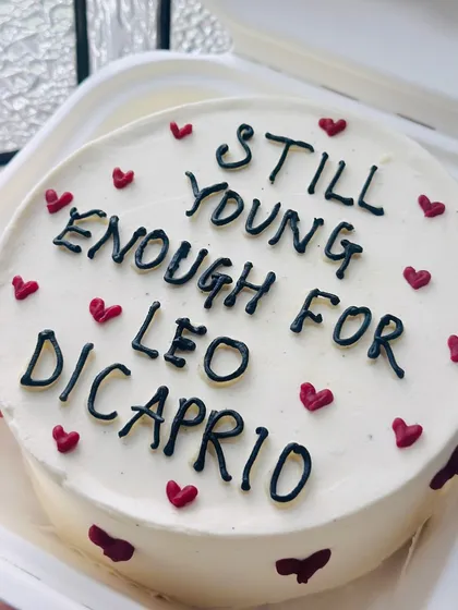 We love a cake with a sense of humor. This cheeky bento cake with the message 'Still young enough for Leo DiCaprio' is for anyone who loves a good meme. It’s a fun way to add a personal and playful touch to any birthday celebration.
