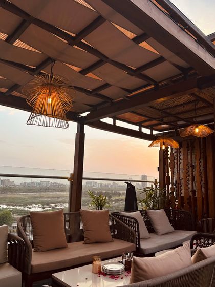 The beautiful sunset view from Tahia's rooftop. This highlights one of the key selling points of the restaurant.