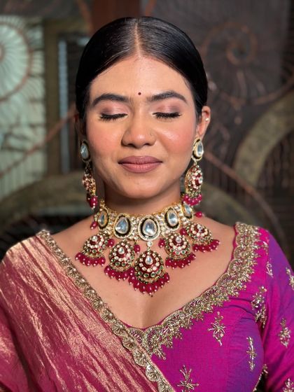 A close-up of the soft, shimmery eye makeup. It's subtle enough for a natural look but adds a beautiful touch of glam.