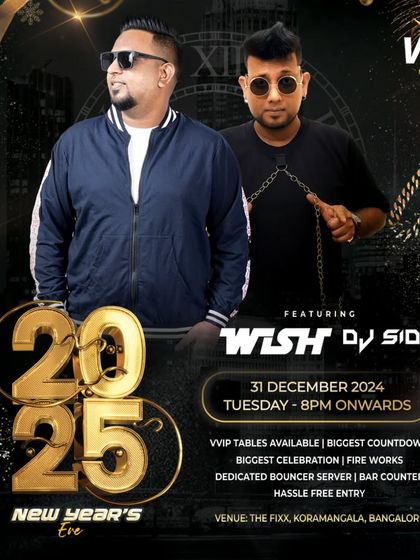 The official poster for the 2025 New Year's Eve countdown at The Fixx, featuring a massive celebration with fireworks and VVIP service.