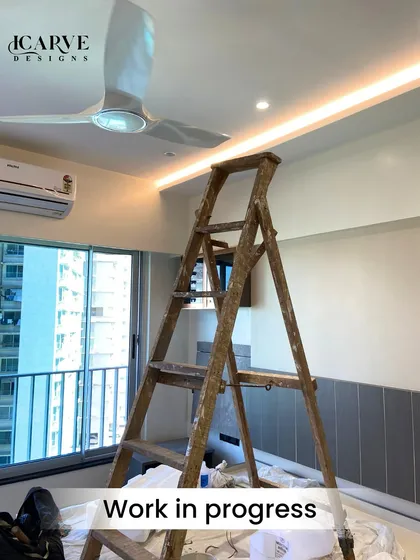 A work-in-progress shot showing the installation of cove lighting, a key element for creating ambiance in our bedroom designs.