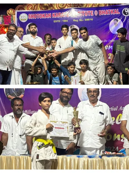 Team Championship! There is no greater feeling than winning together. This is our team celebrating a major victory at the Open State Level Karate Tournament, a testament to their collective hard work and spirit.