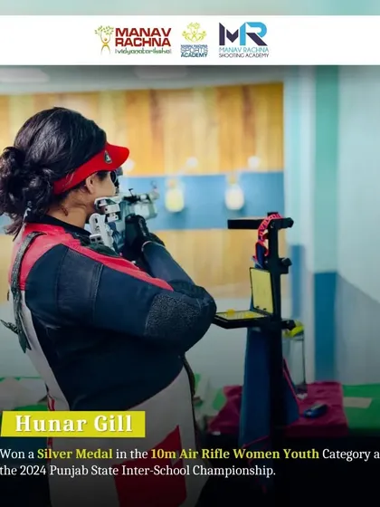 Our shooter Hunar Gill demonstrates her winning form. She won a Silver Medal in the 10m Air Rifle Women Youth Category at the 2024 Punjab State Inter-School Championship.
