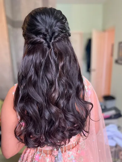 Another view of the fishtail half-updo, showing the beautiful volume and curls.