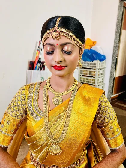 The complete look for my beautiful bride in her yellow silk saree.