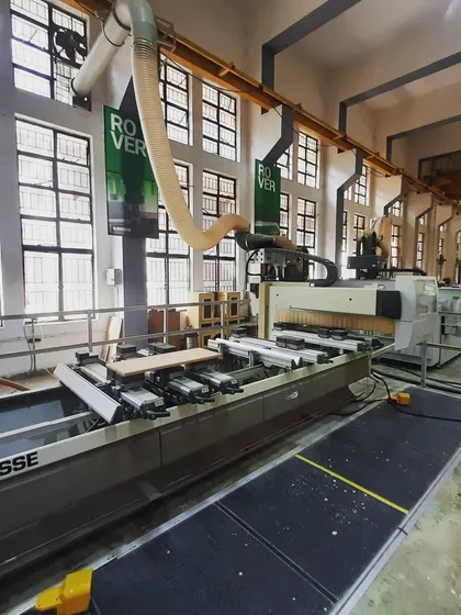 A full view of our industrial Biesse CNC router, a key piece of equipment for our advanced woodworking and product design courses.