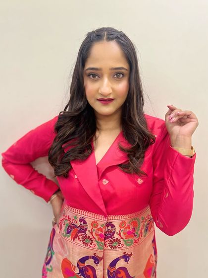 A close-up of Aditi's premiere look. The focus is on her bright, expressive eyes and the flawless, glowing skin finish.