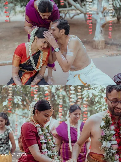 Candid moments from the ceremony, showing the blessings and interactions between family members.