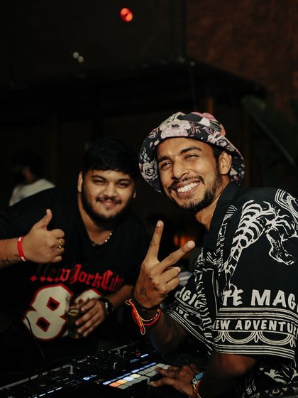 Posing with a friend behind the decks. These events are not just about music, but also about the connections you make along the way.