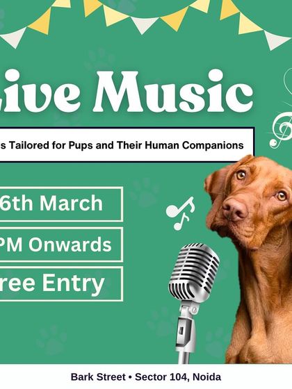 Tunes tailored for pups and their humans! A poster for our special live music event on a Saturday night.
