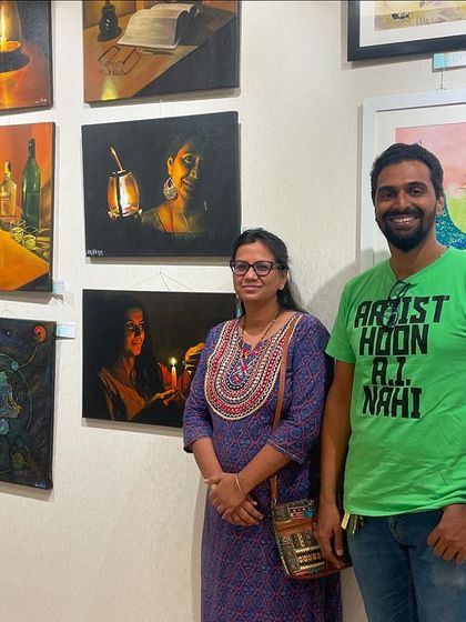 With my wife at an art exhibition organized by Vasantha Arts. It's always special to have her support at these events.
