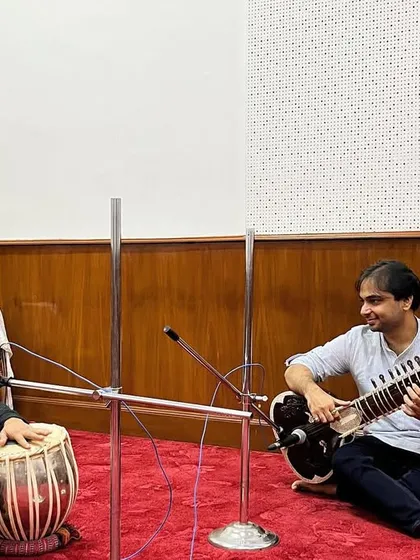 Recording a sitar recital for All India Radio, accompanied by my dear friend Swapnil Bhise on tabla. This was a proud moment, as it was my first recording after being awarded the 'A' grade by AIR.