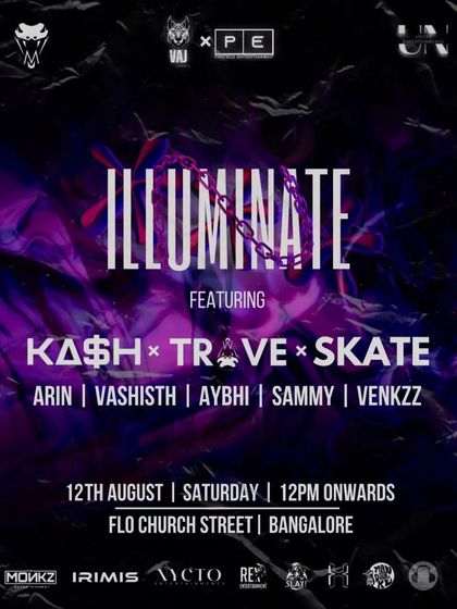 The official poster for the "Illuminate" party, showcasing the full lineup of artists for the event.