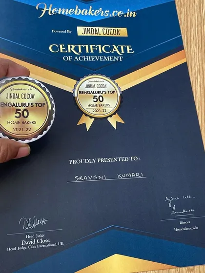 We were so honored and thrilled to be named one of Bengaluru's Top 50 Home Bakers. This certificate and award from Homebakers.co.in is a dream come true and represents all the passion we pour into our baking.