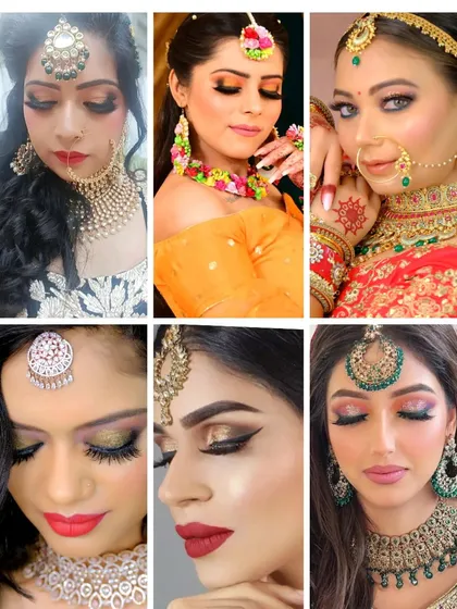 A collage of some of my favorite bridal and festive looks. It showcases the variety of styles I can create, from bold and colorful to soft and elegant.