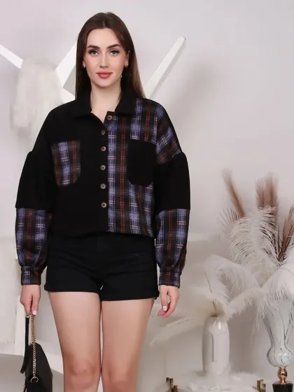 A model wearing a casual plaid shirt, demonstrating a standard look for an e-commerce listing. The simple background and clear lighting ensure the product details are visible.