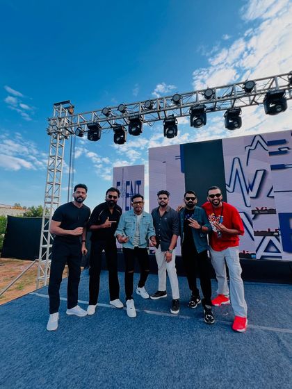 A wide angle shot of our team on the massive stage structure at the Sky Lantern Festival.