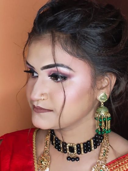 Another angle of the party makeup, showing the flawless base and defined features.