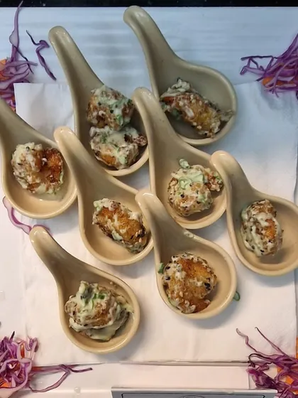 People who love to eat are always the best people. We serve our creamy potato bites in elegant spoons for a sophisticated touch.