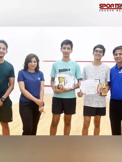 Winners and organizers at the 4th Squash Tournament I hosted at The Club Mumbai. I take pride in celebrating the achievements of all participants, from juniors to seniors.