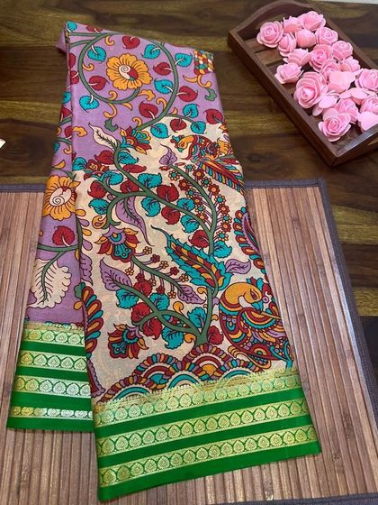 Another variation of the Tree of Life Kalamkari print on a Mysore silk saree.