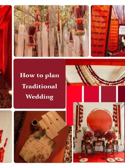 This mood board shows the planning process for a traditional red-themed wedding. It includes inspiration for decor, color palettes, and cultural elements that I weave together to create a cohesive event.