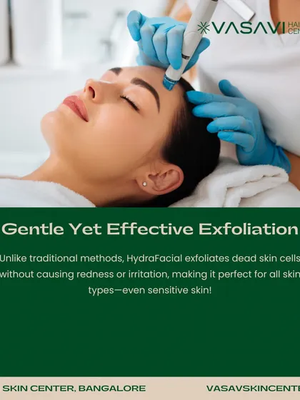 A client is shown here receiving a HydraFacial, which involves gentle yet effective exfoliation. This treatment is suitable for all skin types, including sensitive skin, as it removes dead cells and impurities without causing redness or irritation.