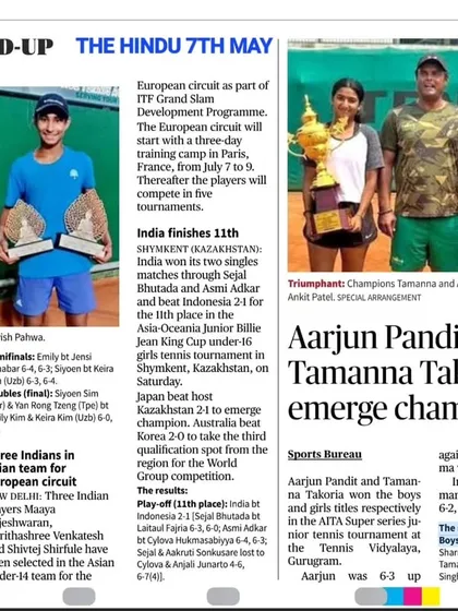 Media coverage from The Hindu celebrating the championship wins of our players Aarjun Pandit and Tamanna Takoria.
