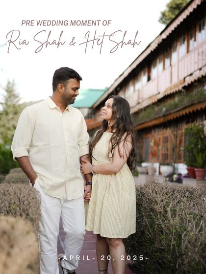 A save-the-date style photo of a couple walking hand-in-hand in the charming lanes of Dalhousie.