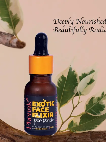 This is my Exotic Face Elixir, a bottle of pure nourishment. I formulated this cold-pressed oil serum to give dry and mature skin a beautifully radiant and deeply nourished glow, using only the best natural ingredients.