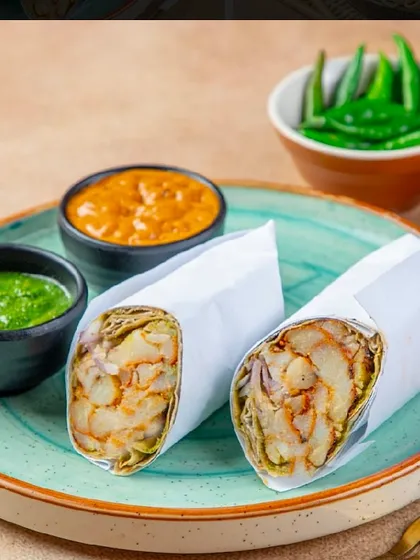 My Aloo Paneer Roll is a delicious and filling option. It's packed with a flavourful mixture of potato and paneer and served with two chutneys.