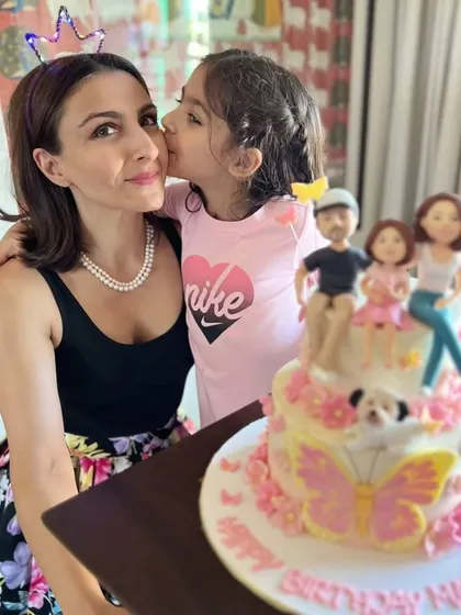 A sweet moment between Soha Ali Khan and her daughter Inaaya, who designed this very special birthday cake. It's a joy to bring a child's imagination to life for their parent's celebration.