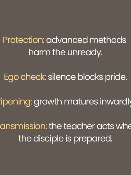 Why do secrets exist in yoga? It is not to exclude, but to protect. Certain truths and advanced methods can harm the unready, and silence is a necessary vessel for inner growth to mature. This series explains the sacred role of silence in protecting the practitioner from ego and ensuring that transmission happens only when the disciple is truly prepared.