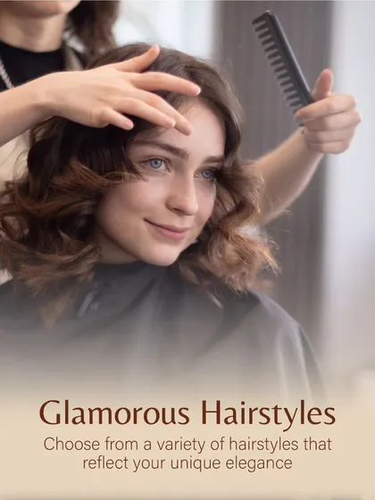 Choose from a variety of glamorous hairstyles that reflect your unique elegance. Here, a client receives a soft, wavy style perfect for any occasion.