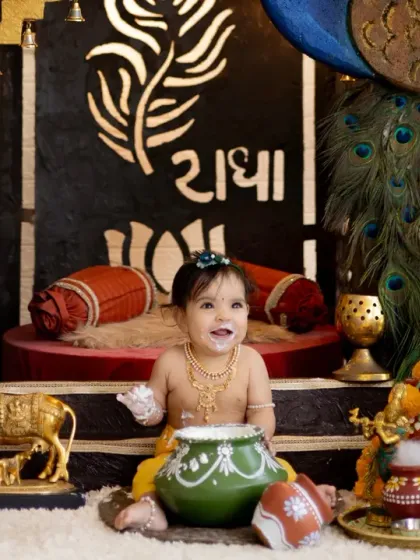A happy little Krishna with his pot of butter. Capturing these playful expressions is what makes themed shoots so much fun.