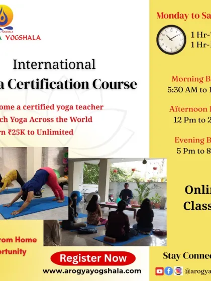Our International Yoga Certification Course offers a clear and flexible path to becoming a certified teacher. With multiple batches from morning to evening, you can join our online classes without disturbing your current schedule. This is your work from home opportunity to teach yoga across the world.