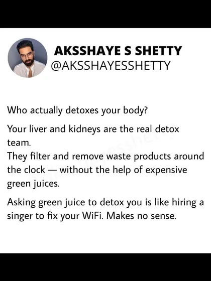 Many people are sold the idea of "detox" drinks and diets, but your body already has a powerful, built-in detox system: your liver and kidneys. My approach is to support your body's natural functions with proper nutrition, not to rely on expensive juices or unproven fads.