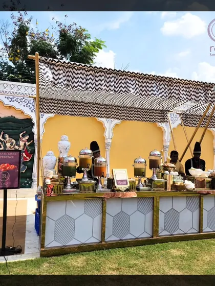 Our chaat station set up for a destination wedding at The Leela Palace Jaipur. This demonstrates our capability to deliver the ultimate chaat experience at prestigious venues across the country.