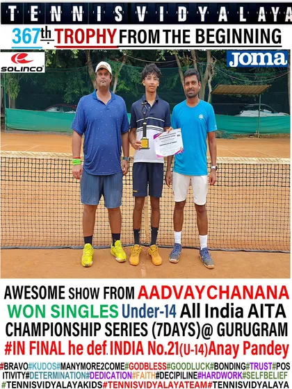 A great performance from Aadvay Chanana to win the Singles Under-14 All India AITA Championship Series in Gurugram, defeating the India No. 21 player in the final.