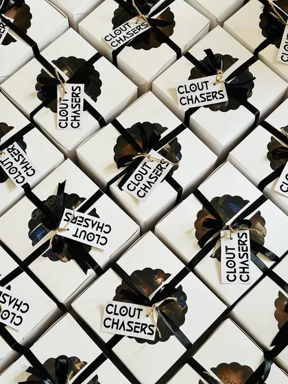 We love bringing a brand's unique identity to life, like with these modern, high-contrast gift boxes for Clout Chasers. The bold black and white design with custom tags creates a memorable unboxing experience for PR kits and creator events.