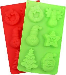 My multi-cavity Christmas-themed mold features various fun shapes like Santa Claus, a Christmas tree, a snowman, and a wreath. It's perfect for making festive soaps or wax melts.