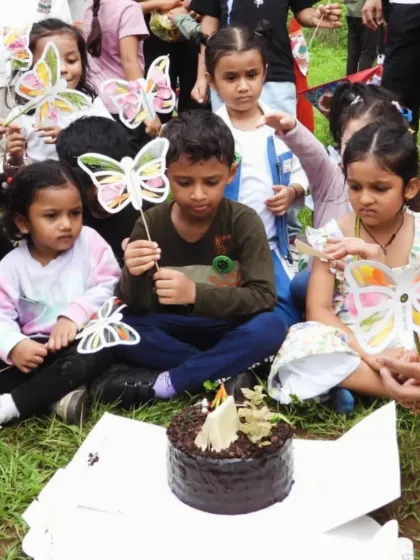 A birthday celebration reimagined. Here, we trade party halls for open fields, celebrating with a nature-themed cake, surrounded by friends and handmade butterfly suncatchers crafted from flowers and leaves found nearby.