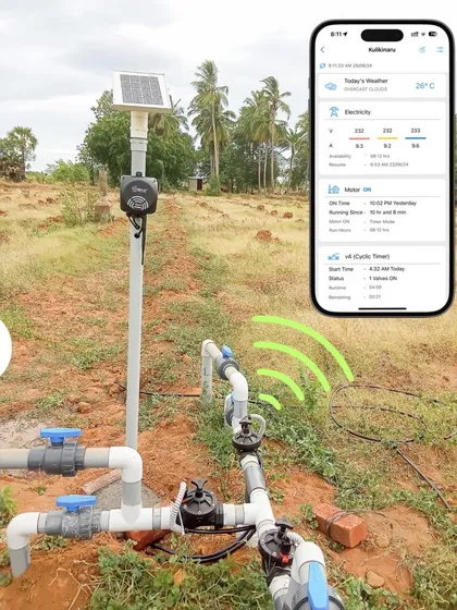 Adding our solenoid valves to an existing micro-irrigation setup is simple. This image shows the Dcon app controlling a solar-powered wireless system.