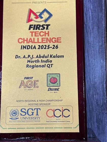 A close-up of the Dr. A.P.J. Abdul Kalam North India Regional QT award. This highlights the prestigious nature of the competitions our students participate in.