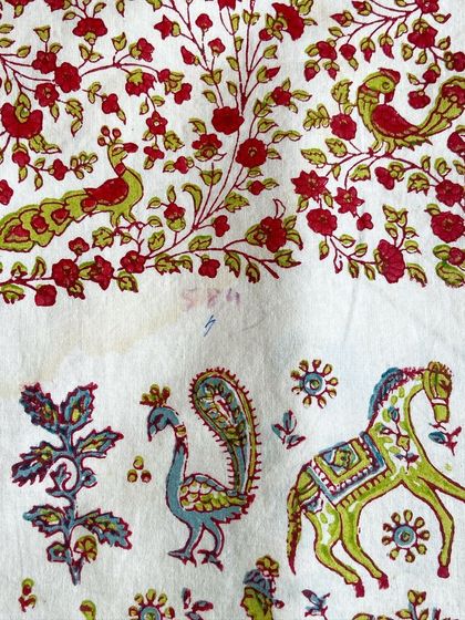 The peacock motif is celebrated throughout our vintage archive. As Bangalore revels in the monsoon, we celebrate this beautiful bird, which has been depicted in hundreds of styles on our blocks over the decades.
